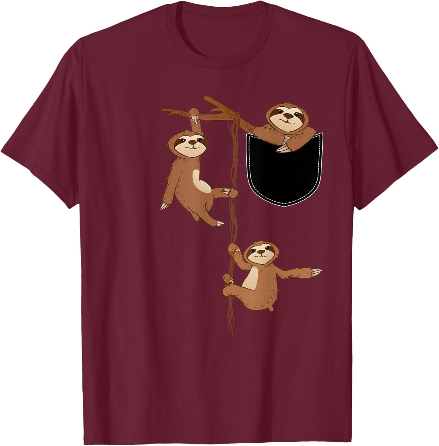 Happy Family Sloth In A Tree - Wildlife Animal Lover T-Shirt - T-Shirt | Maroon