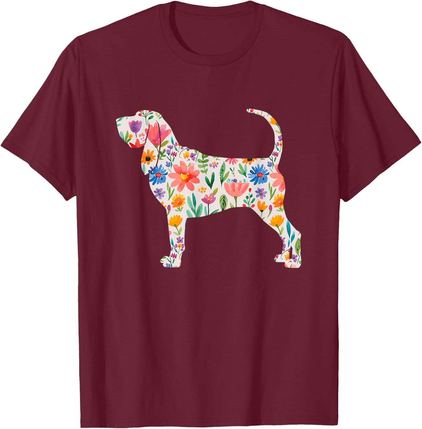 Bloodhound watercolor flowers design T-Shirt - T-Shirt | Maroon