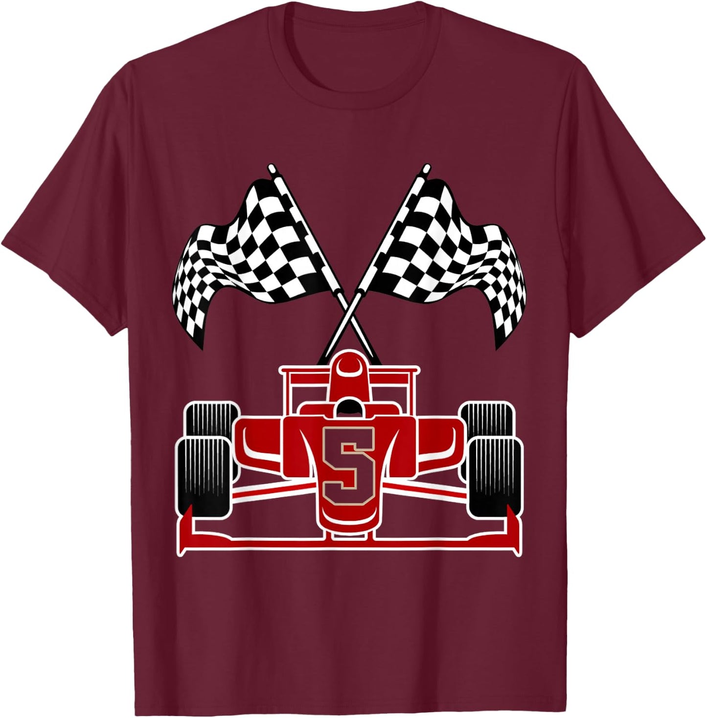 Kids Race Car 5th Birthday Party Racing Car Boys 5 Year Old T-Shirt - T-Shirt | Maroon