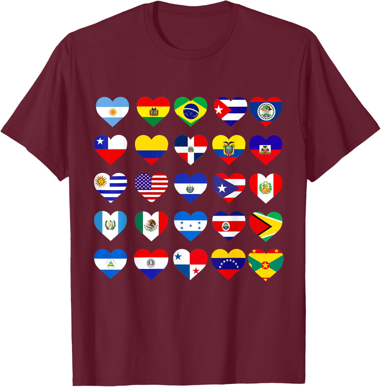 Mes de la Herencia Hispana Camiseta All Latin American Flags Countries Hispanic Latino Pride , Black T-Shirt - T-Shirt | Maroon