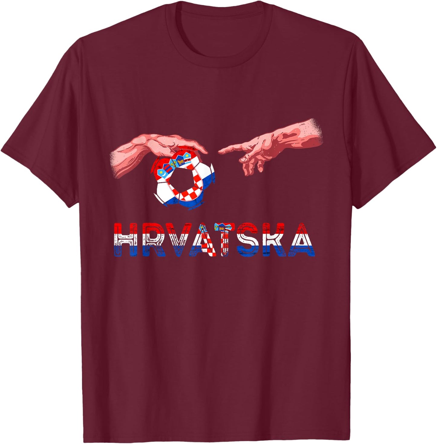 Croatia Hrvatska Soccer Team Reaching Hands Croatian Flag T-Shirt - T-Shirt | Maroon