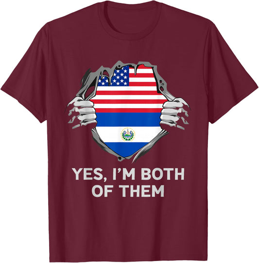 Half American Half Salvadoran USA El Salvador Flag T-Shirt - T-Shirt | Maroon