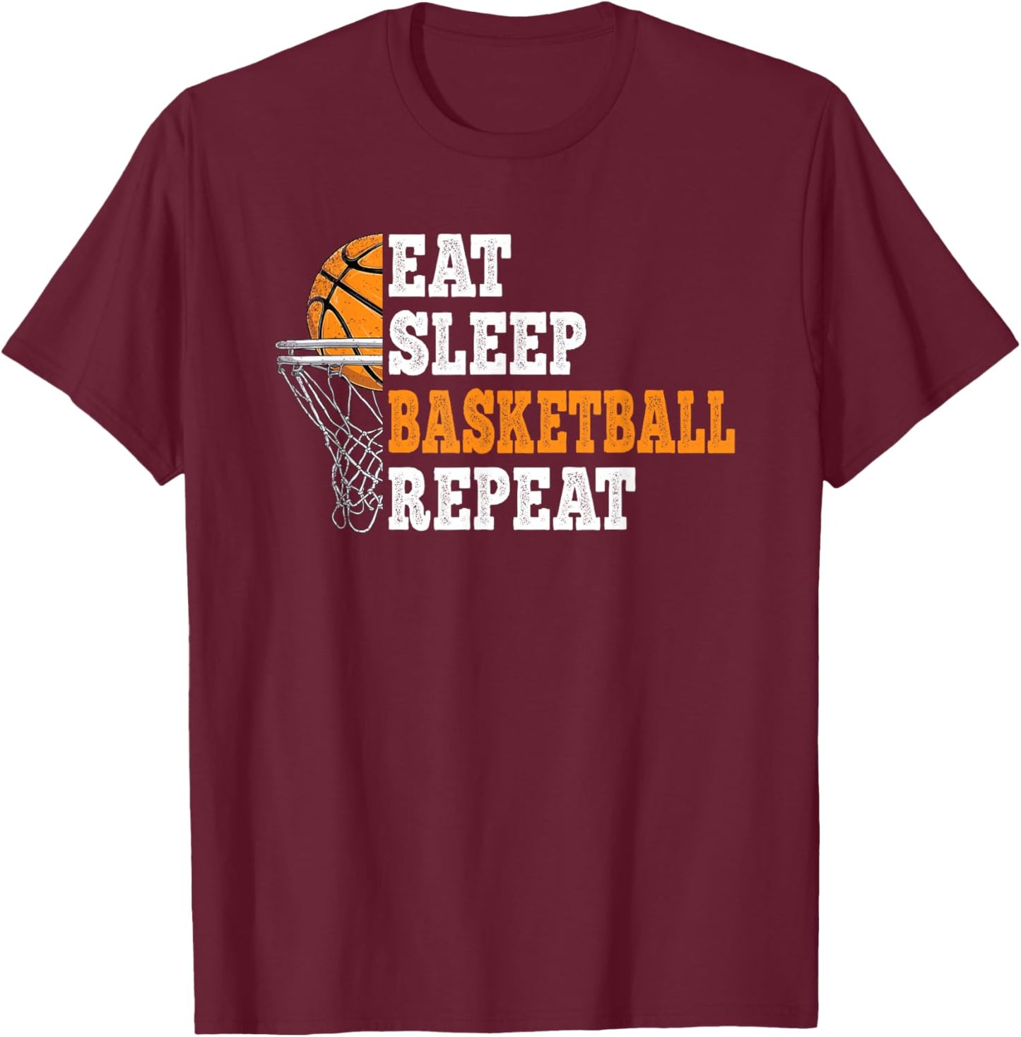 Eat Sleep Basketball Repeat Basketball Player Men Boys Kids T-Shirt - T-Shirt | Maroon