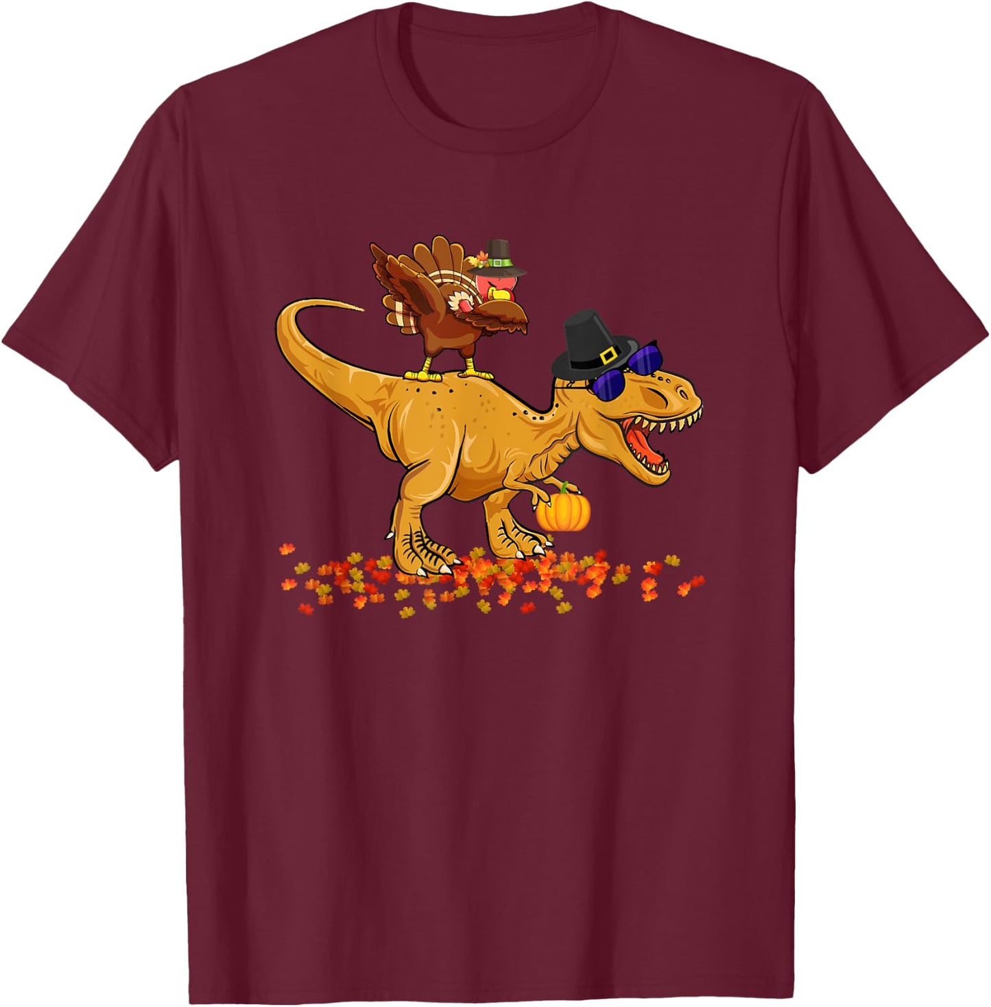 Thanksgiving Dinosaur Dabbing Turkey T-Rex Turkey Saurus Rex T-Shirt - T-Shirt | Maroon