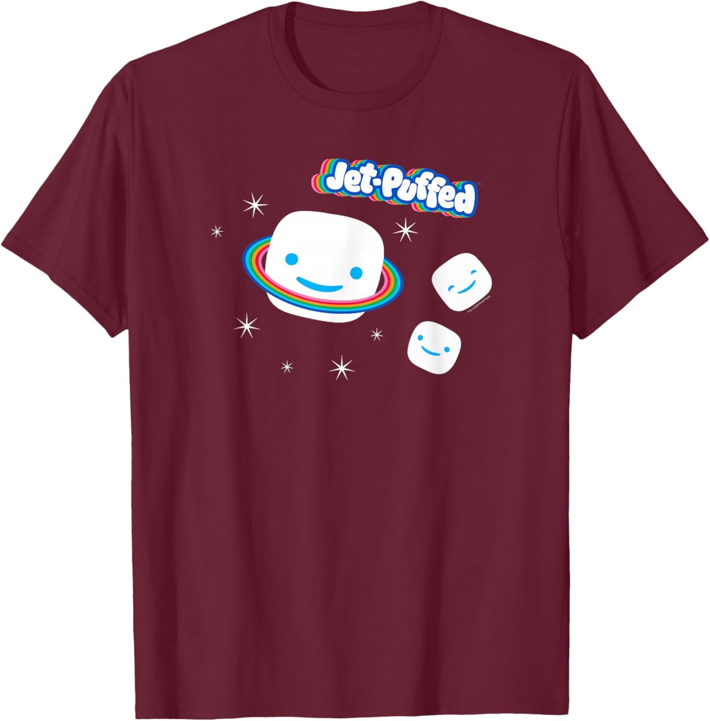 Jet-Puffed Marshmallow Galaxy Rainbow Planet Cute Logo T-Shirt - T-Shirt | Maroon