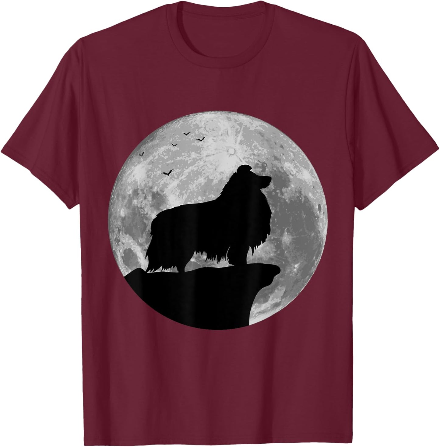 Sheltie Silhouette In The Moon Halloween Costume T-Shirt - T-Shirt | Maroon