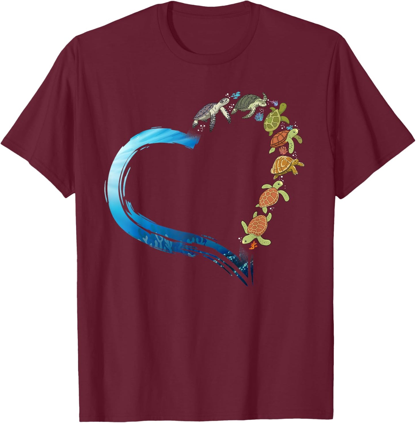 Sea Turtle Tortoise Heart T-Shirt - T-Shirt | Maroon