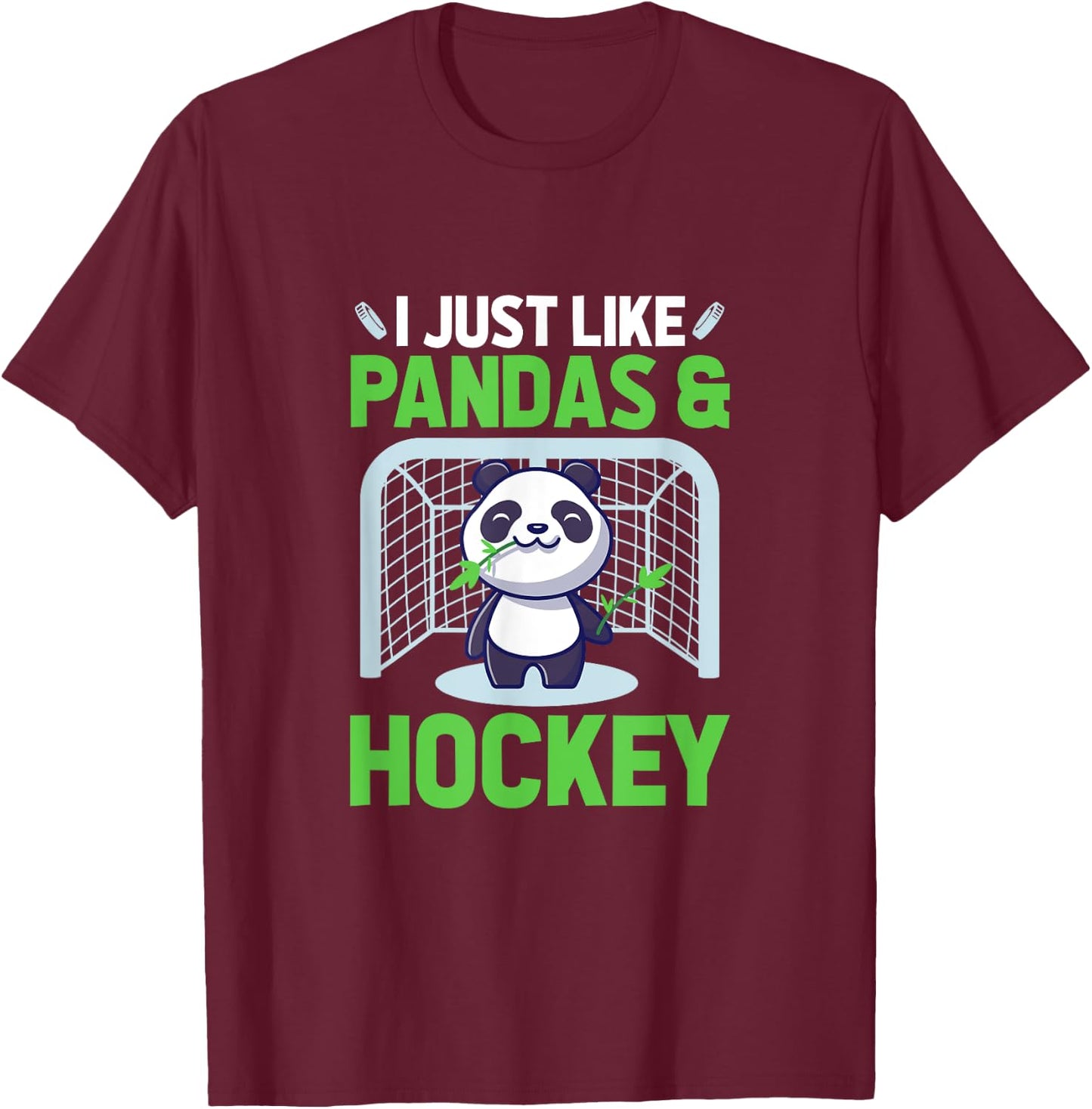 Ice Hockey I Just Like Pandas & Hockey T-Shirt - T-Shirt | Maroon
