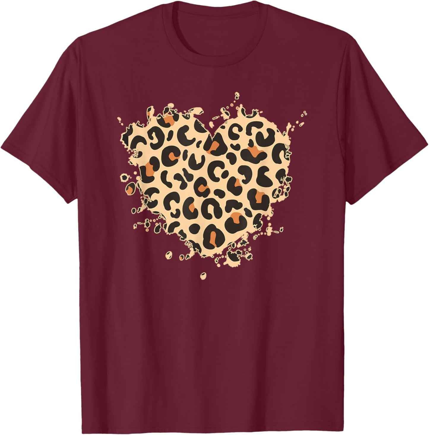 Leopard Print Heart T-Shirt - T-Shirt | Maroon