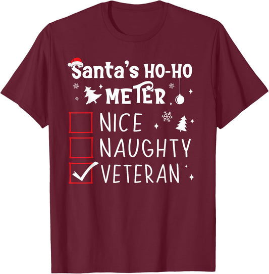 Nice Naughty Veteran Christmas List Santa Military Army T-Shirt - T-Shirt | Maroon