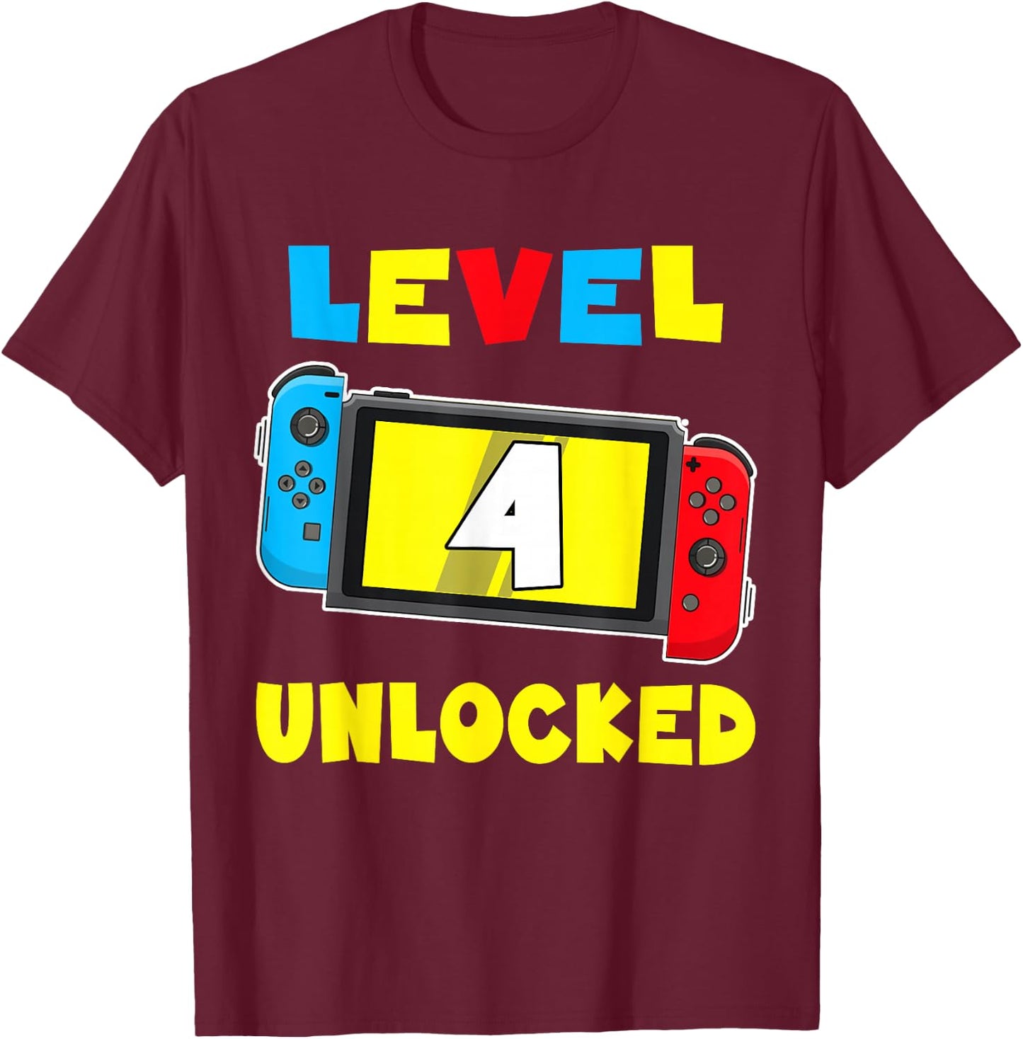 Level 4 Unlocked 4th Birthday Shirt Video Game 4 Year Old T-Shirt - T-Shirt | Maroon