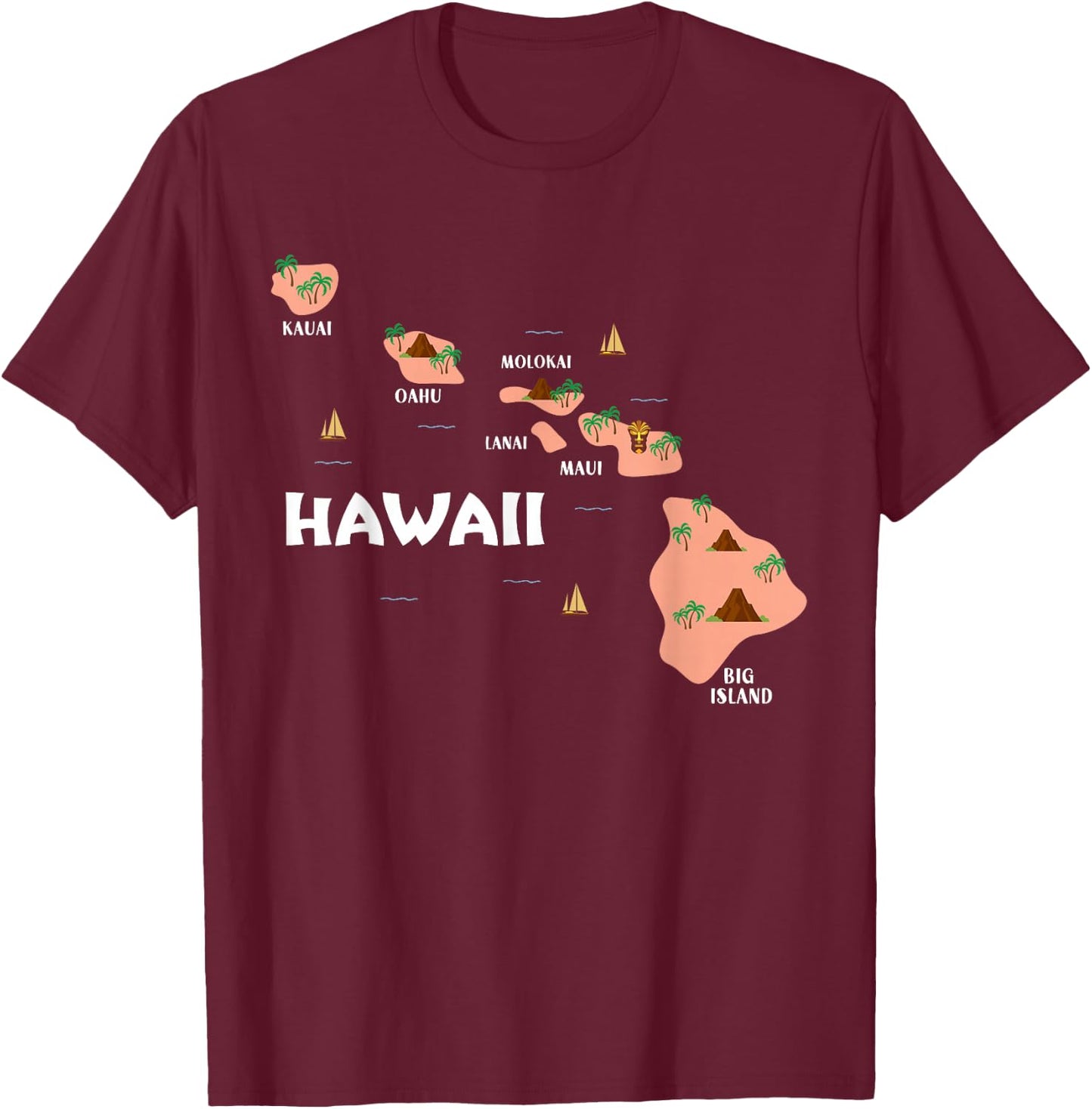 Map Vintage Souvenir Hawaiian Islands T-Shirt - T-Shirt | Maroon