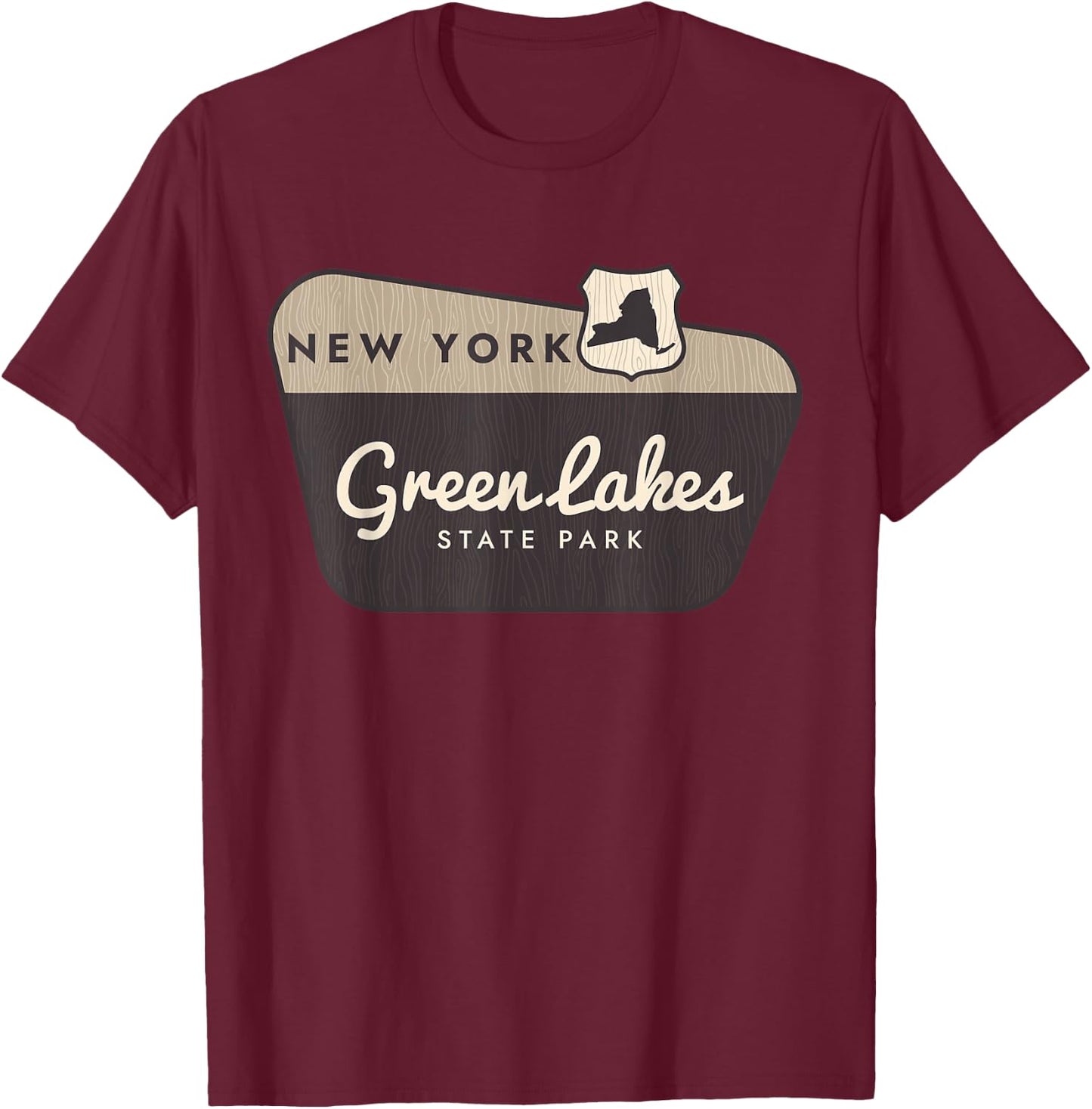 Green Lakes State Park New York Welcome Sign Vacation T-Shirt - T-Shirt | Maroon