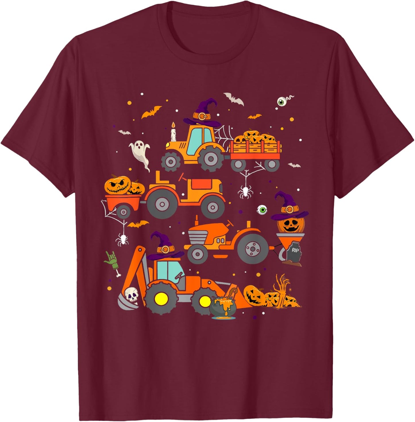 Toddler Halloween Shirt Tractor Ghost Pumpkin Kids Boys T-Shirt - T-Shirt | Maroon