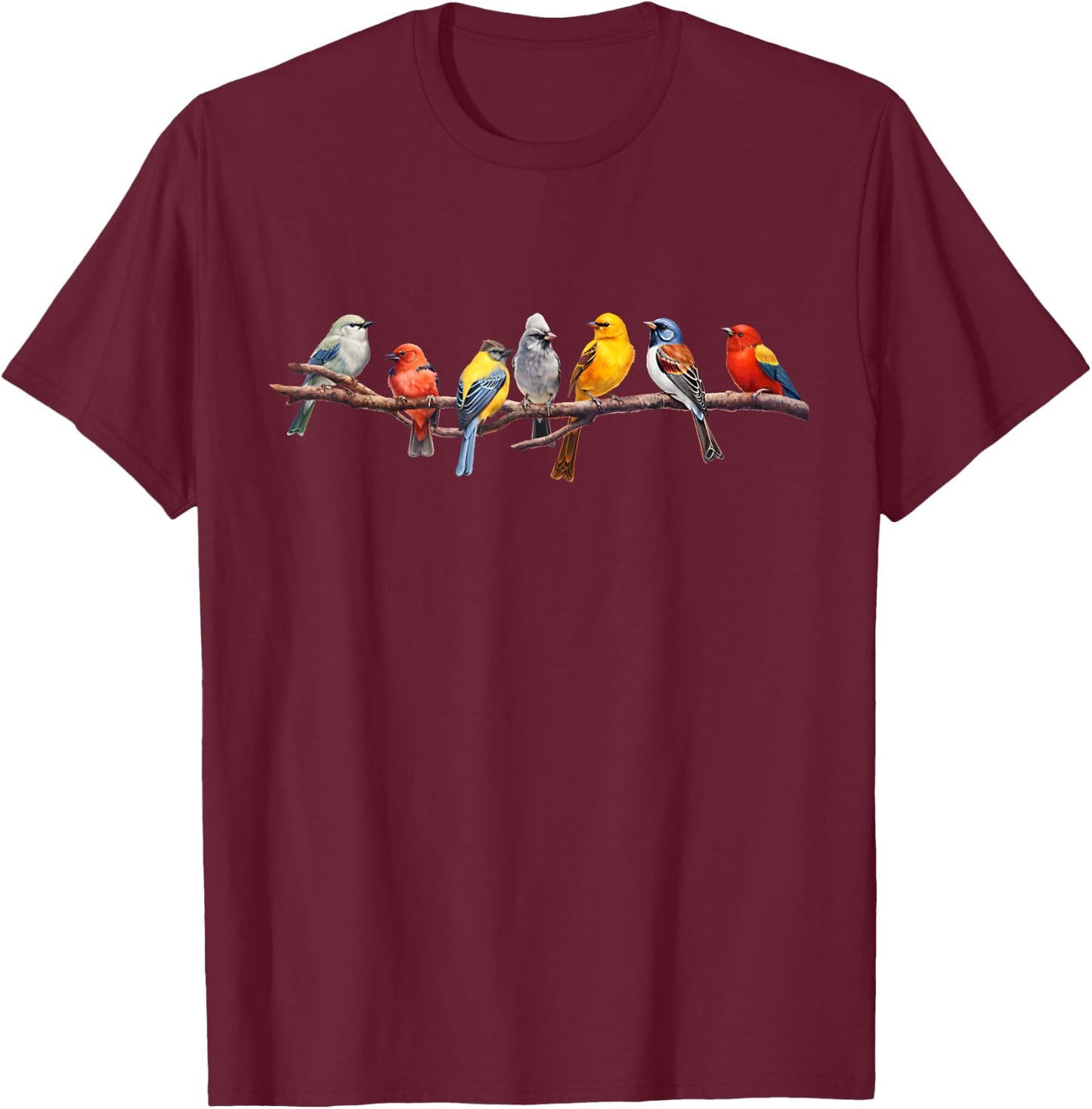 Backyard Bird Watching Watcher Birder Songbirds on a Branch T-Shirt - T-Shirt | Maroon