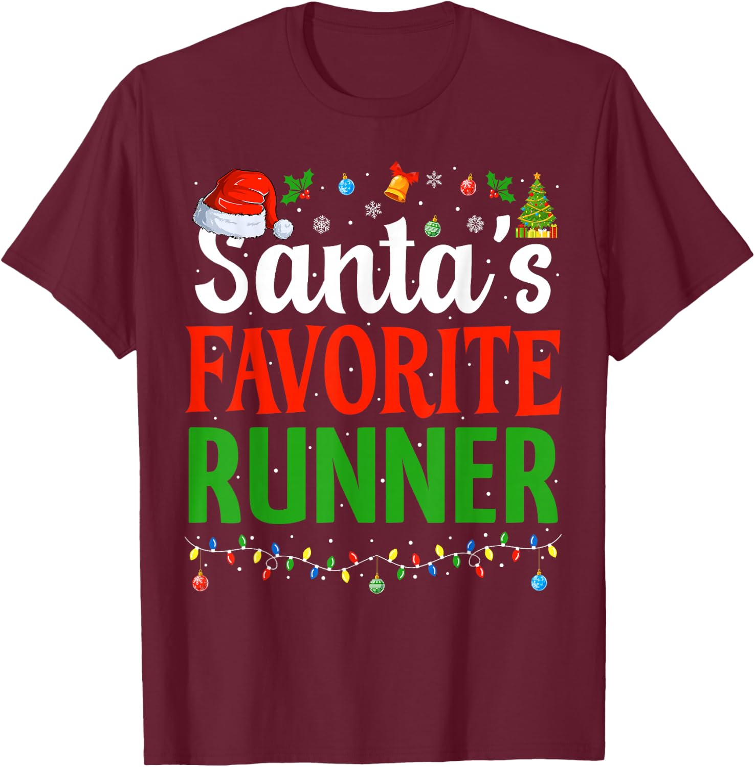 Santa’s Favorite Runner Xmas Funny Runners Christmas Running T-Shirt - T-Shirt | Maroon