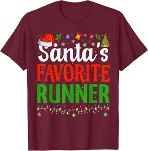 Santa’s Favorite Runner Xmas Funny Runners Christmas Running T-Shirt - T-Shirt | Maroon