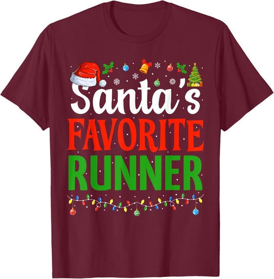 Santa’s Favorite Runner Xmas Funny Runners Christmas Running T-Shirt - T-Shirt | Maroon