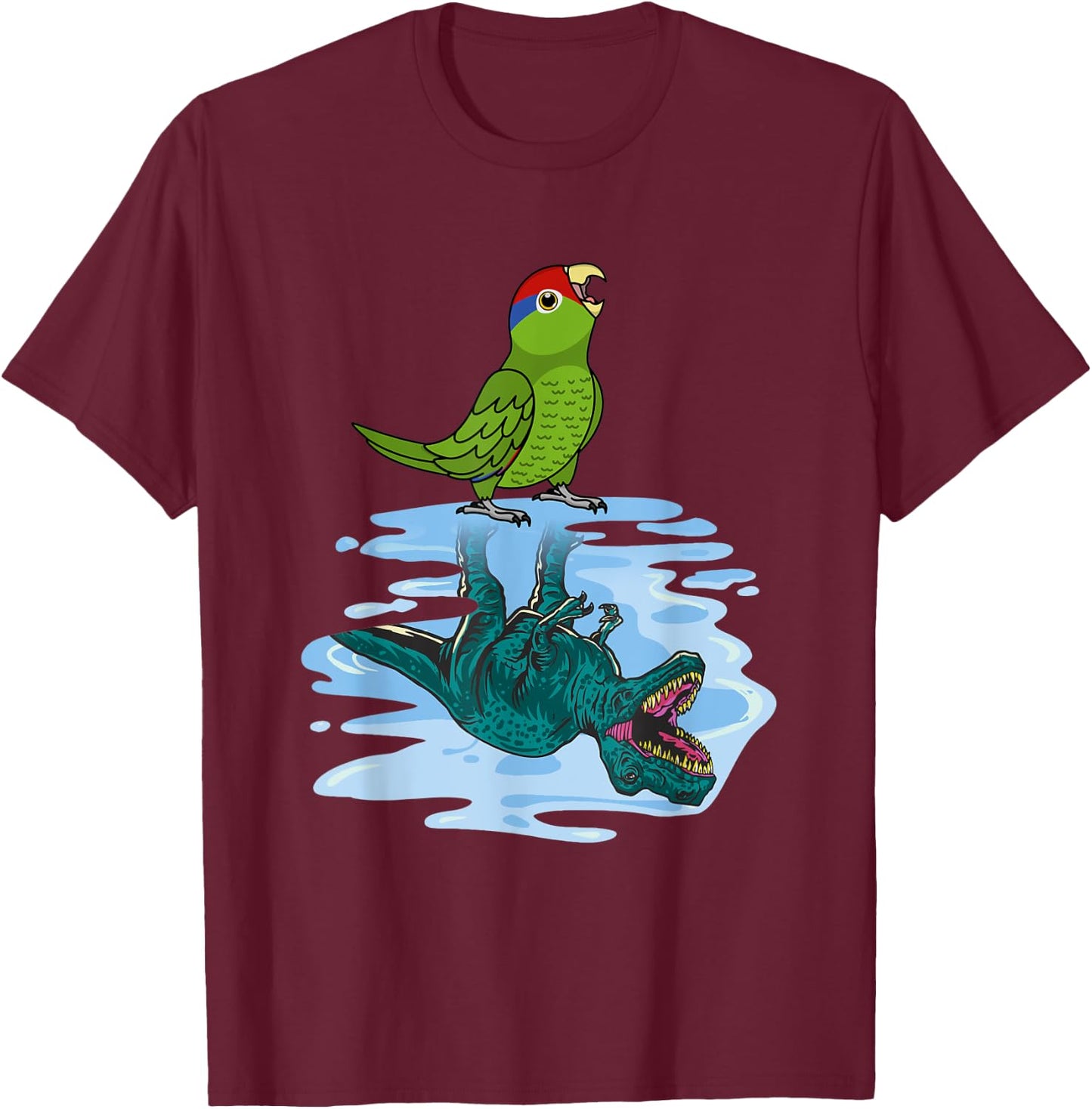 Parrot & T Rex Reflection I Mexican Red-headed Amazon T-Shirt - T-Shirt | Maroon