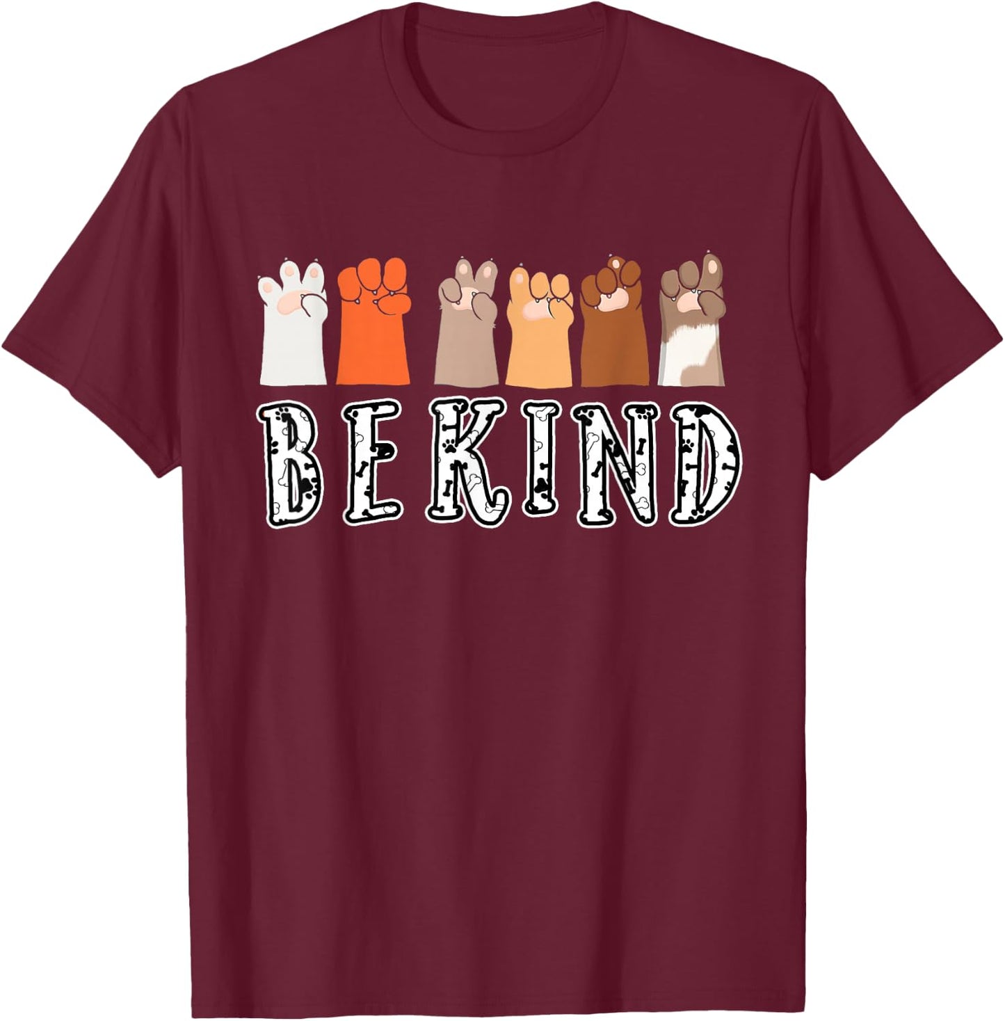 Be Kind Hand Talking Finger Dog Signs Cute -Adults & Kids Black Modern Animal Theme ASL Kindness Funny Dog Paw T-Shirt - T-Shirt | Maroon
