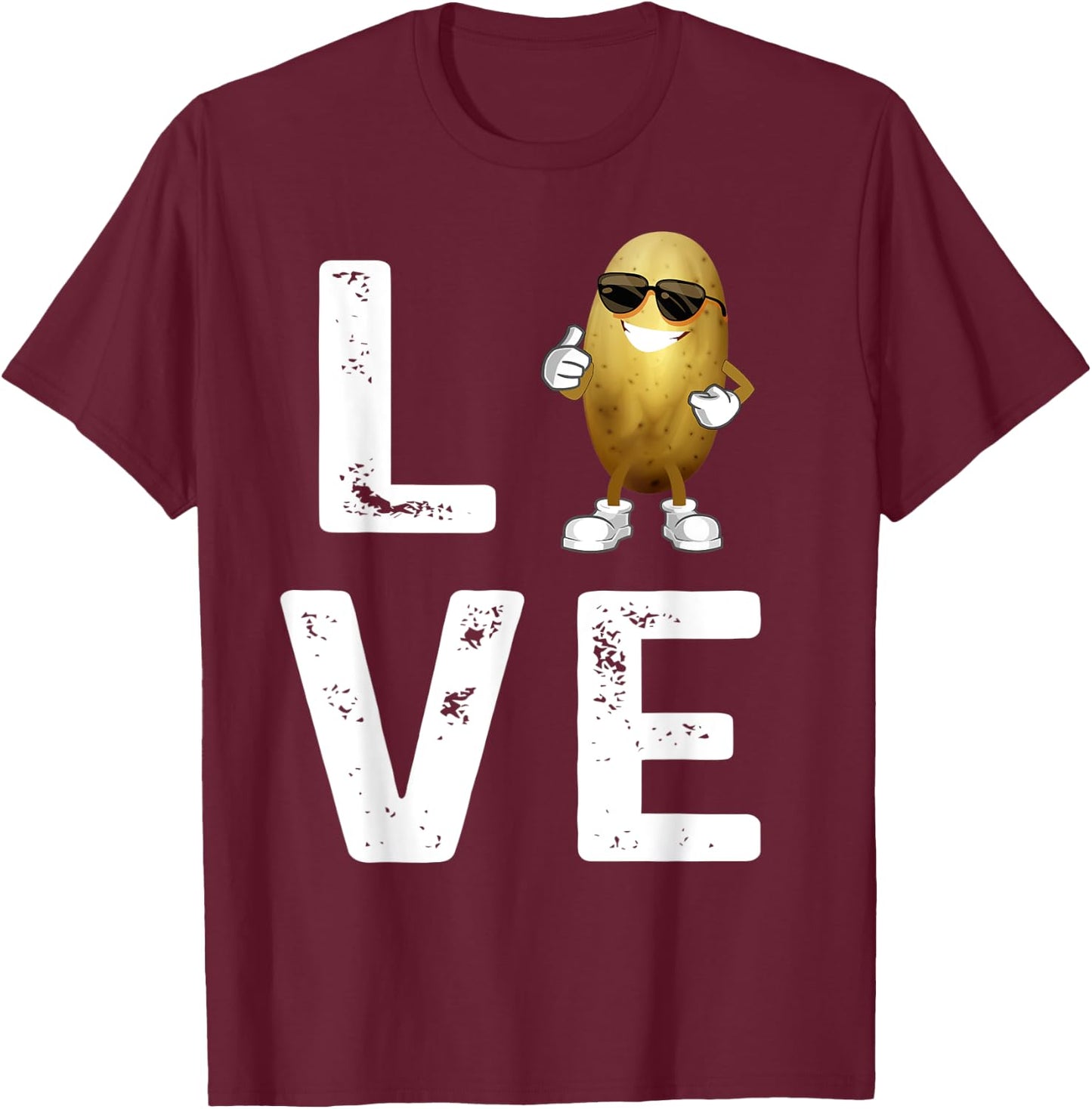 I Love Potatoes Vegetable Funny Potato In Sunglusses T-Shirt - T-Shirt | Maroon