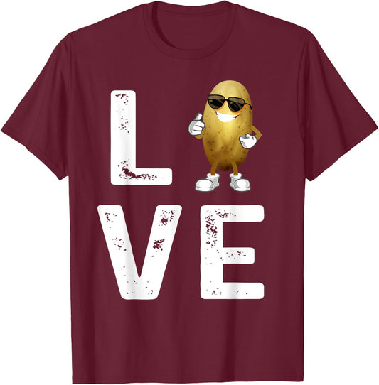 I Love Potatoes Vegetable Funny Potato In Sunglusses T-Shirt - T-Shirt | Maroon