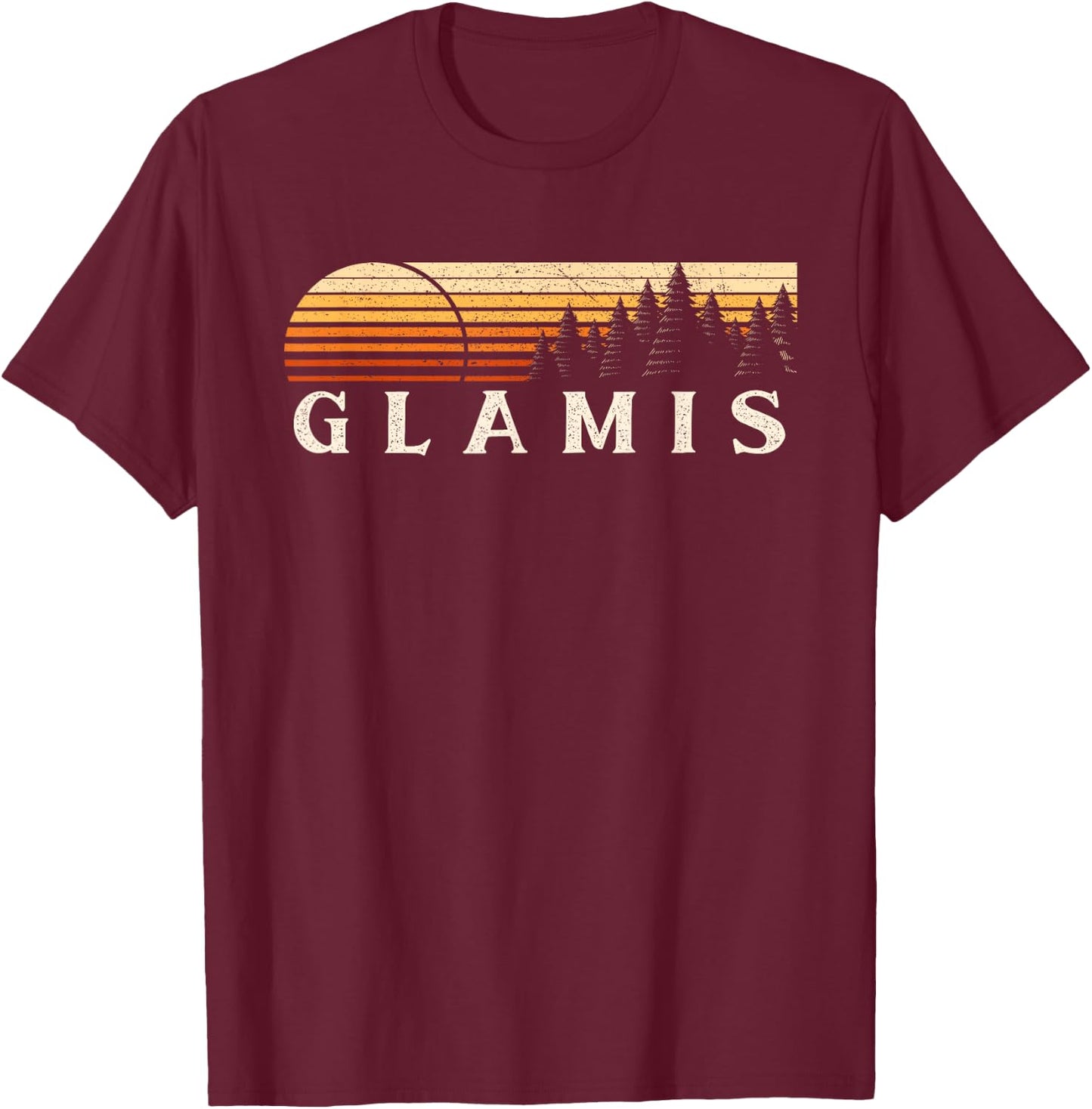 Glamis, CA Vintage Evergreen Sunset Eighties Retro T-Shirt - T-Shirt | Maroon
