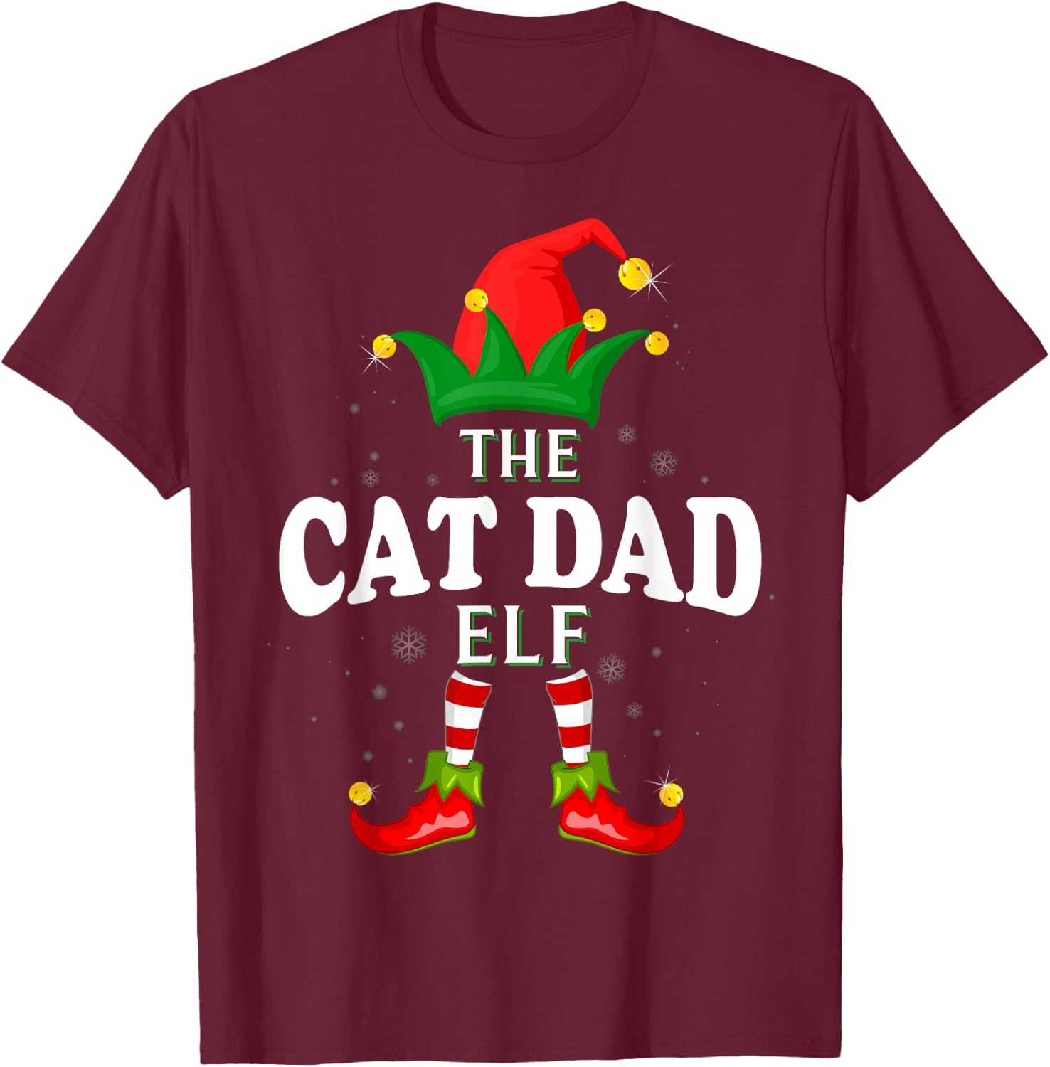 Xmas Cat dad Elf Family Matching Christmas Pajama T-Shirt - T-Shirt | Maroon