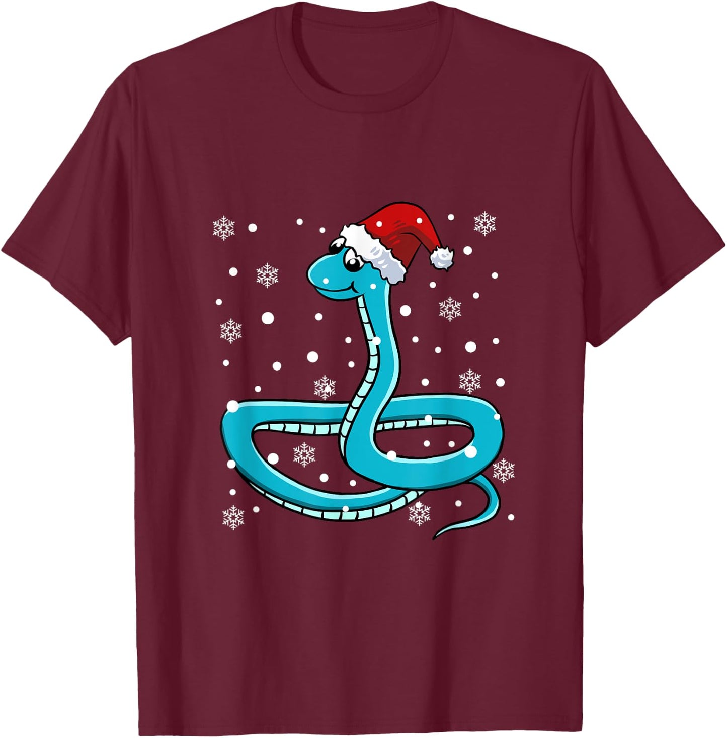 Snake Santa Hat Christmas Pajama Cute Animal Snowflakes Xmas T-Shirt - T-Shirt | Maroon