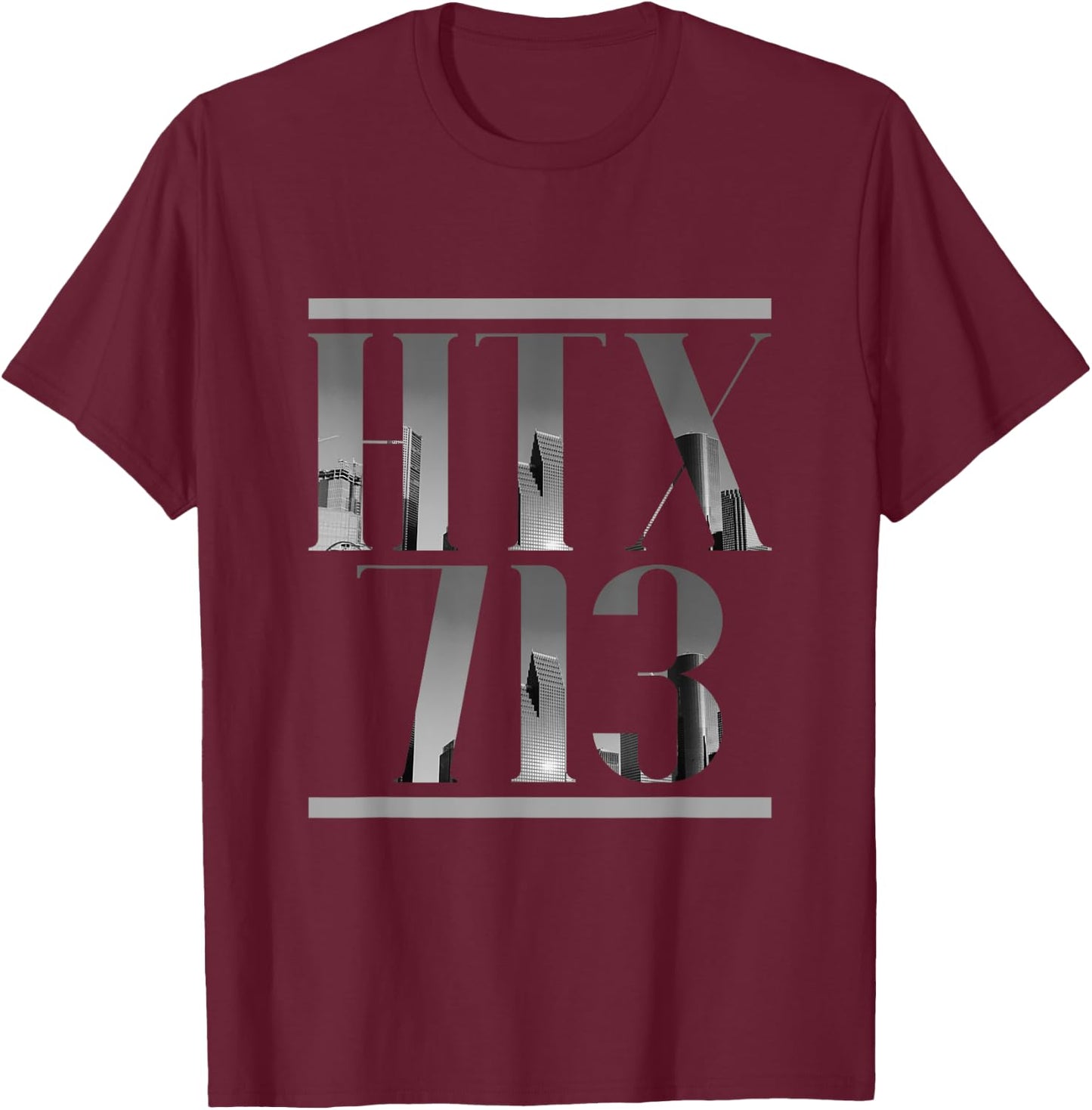 HTX 713 Houston Strong H-Town Vibe Houston skyline Texas T-Shirt - T-Shirt | Maroon