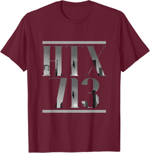HTX 713 Houston Strong H-Town Vibe Houston skyline Texas T-Shirt - T-Shirt | Maroon
