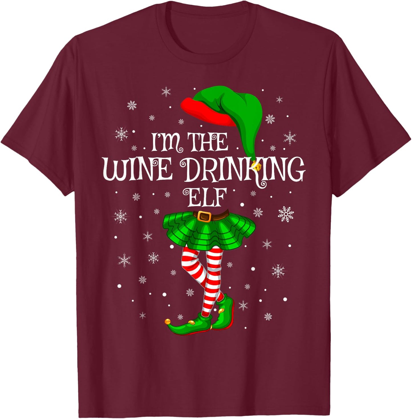 Matching Family Group I'm The Wine Drinking Elf Christmas T-Shirt - T-Shirt | Maroon