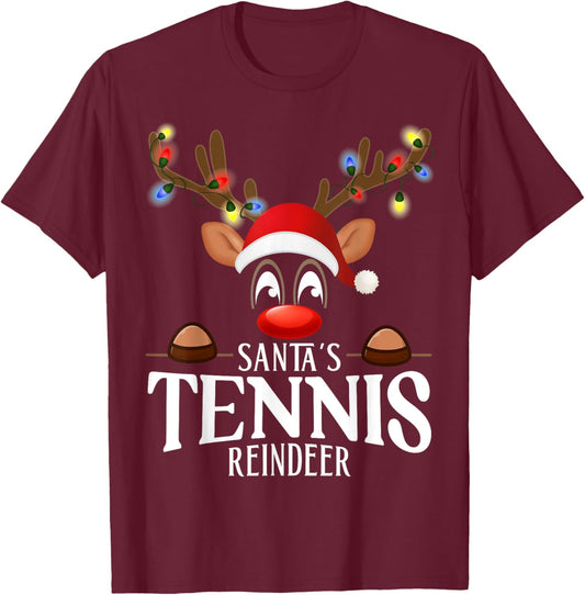 Santa's Tennis Reindeer Funny XMas Matching PJS T-Shirt - T-Shirt | Maroon