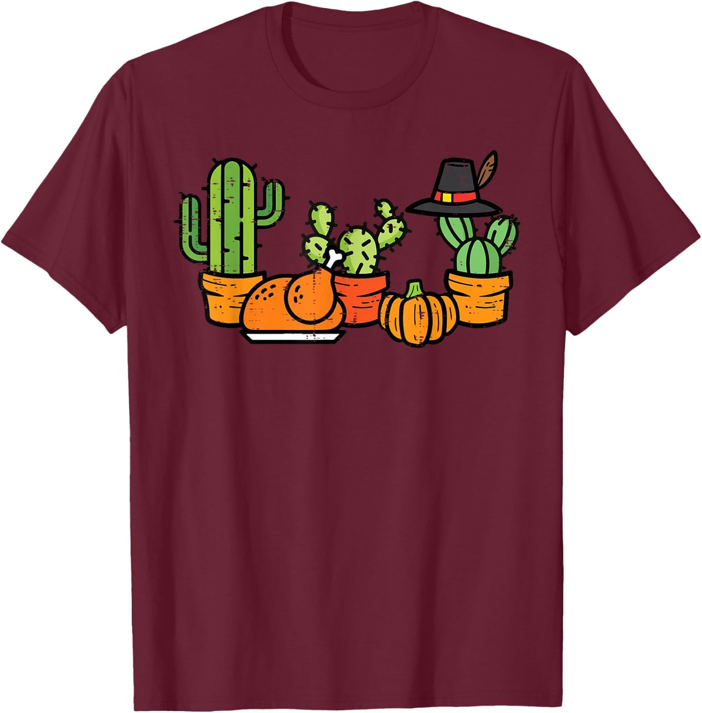 Thanksgiving Cactus Turkey Day Succulent Plant Women Kid Men T-Shirt - T-Shirt | Maroon