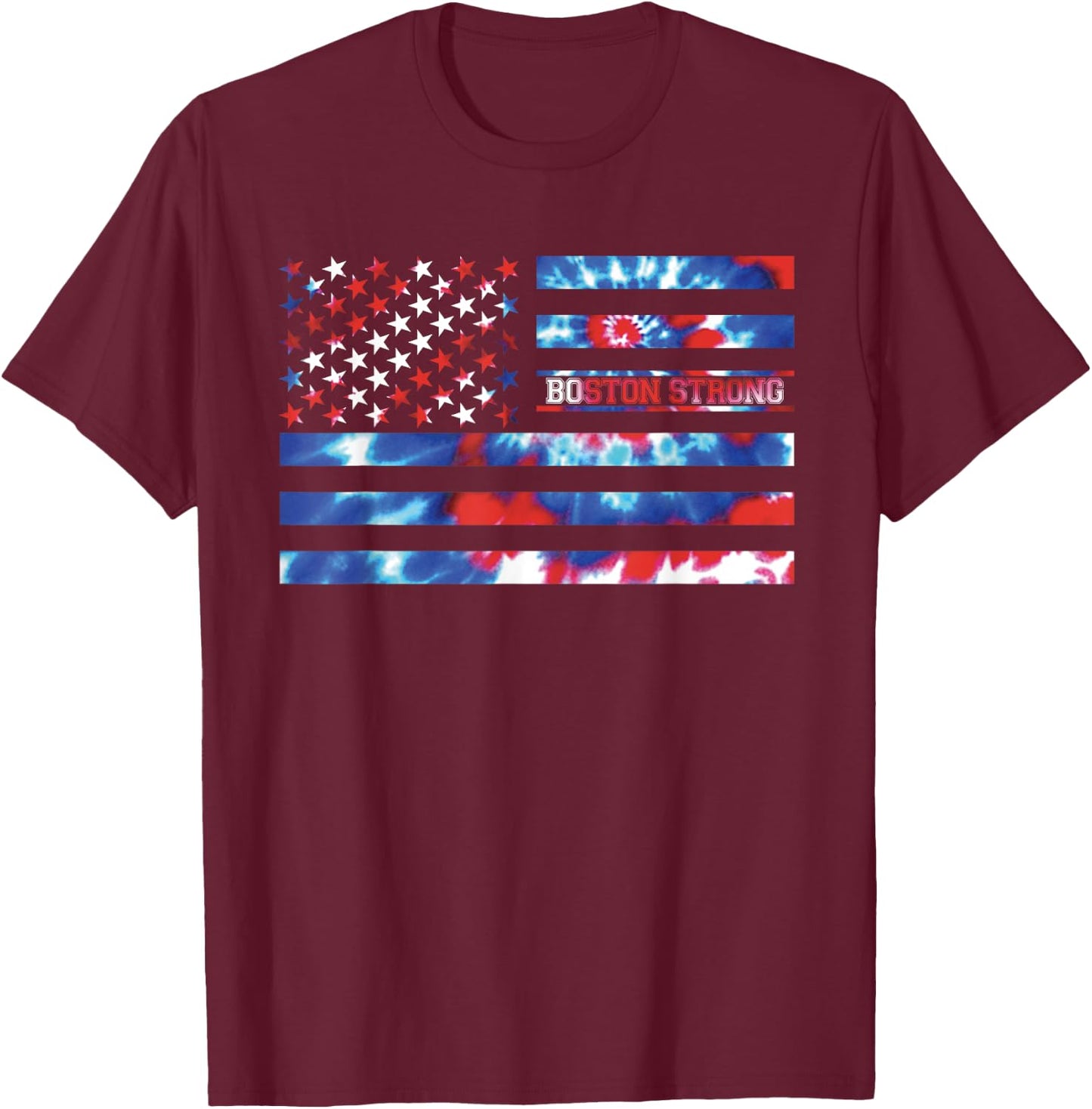 Boston Strong Tie Dye Red White Blue Patriotic American Flag Women Kids Men T-Shirt - T-Shirt | Maroon