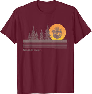 Smokey Bear Vintage Sunset Retro Forest Fire Prevention PSA T-Shirt - T-Shirt | Maroon