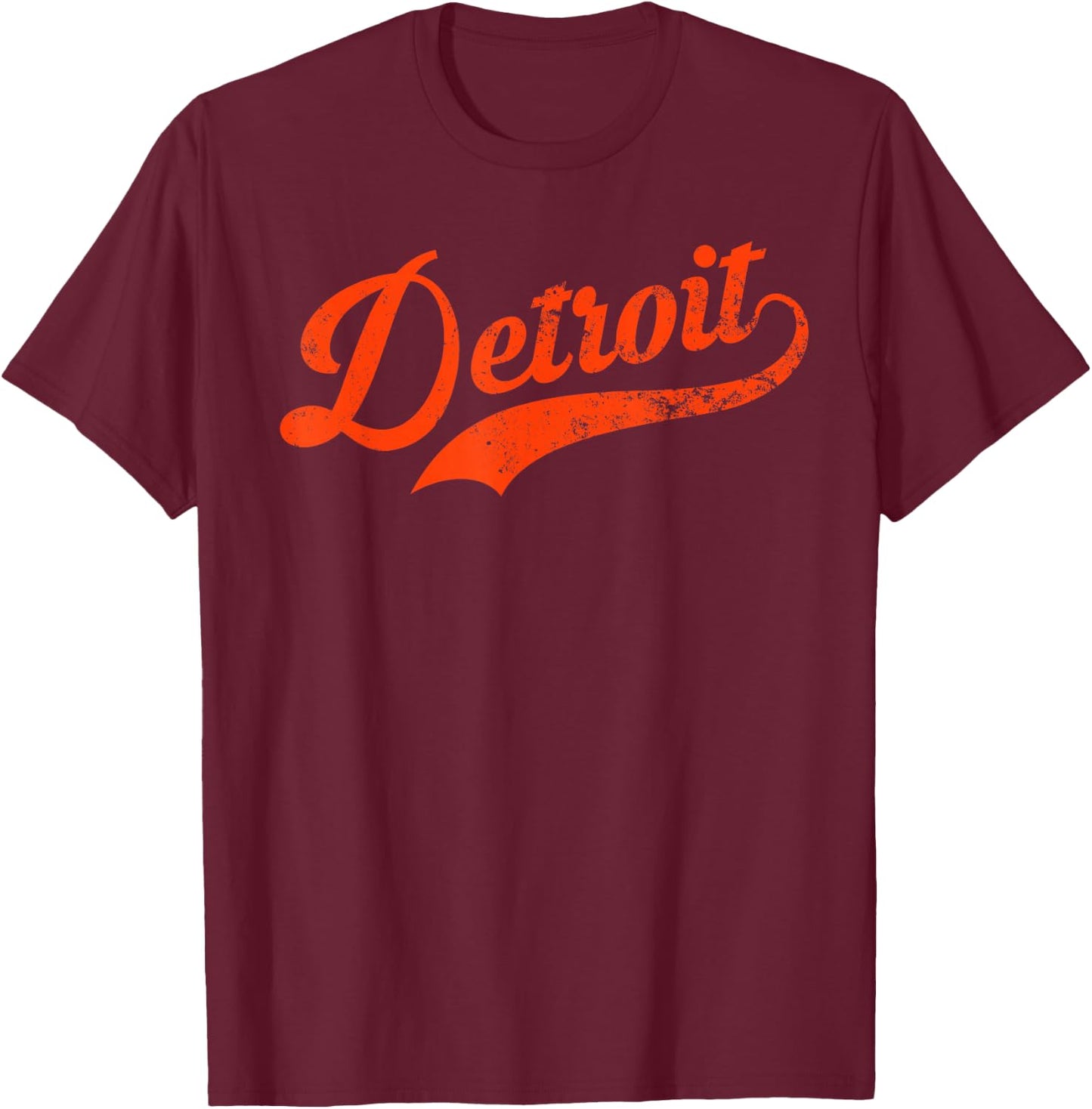 Retro Detroit Baseball City Distressed T-Shirt - T-Shirt | Maroon