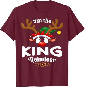 Christmas PJS King XMas Reindeer Matching T-Shirt - T-Shirt | Maroon