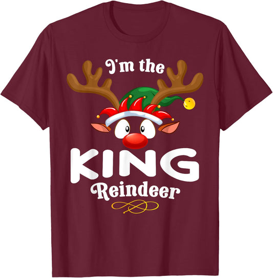 Christmas PJS King XMas Reindeer Matching T-Shirt - T-Shirt | Maroon