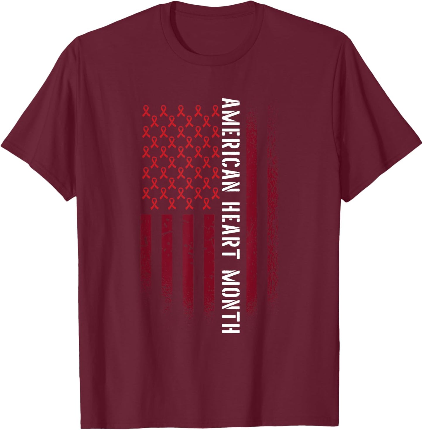 American Heart Month Cardiovascular Health Awareness Flag T-Shirt - T-Shirt | Maroon
