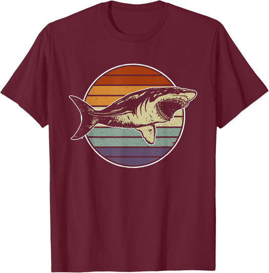 Retro Megalodon Tooth Shark Lover T-Shirt - T-Shirt | Maroon