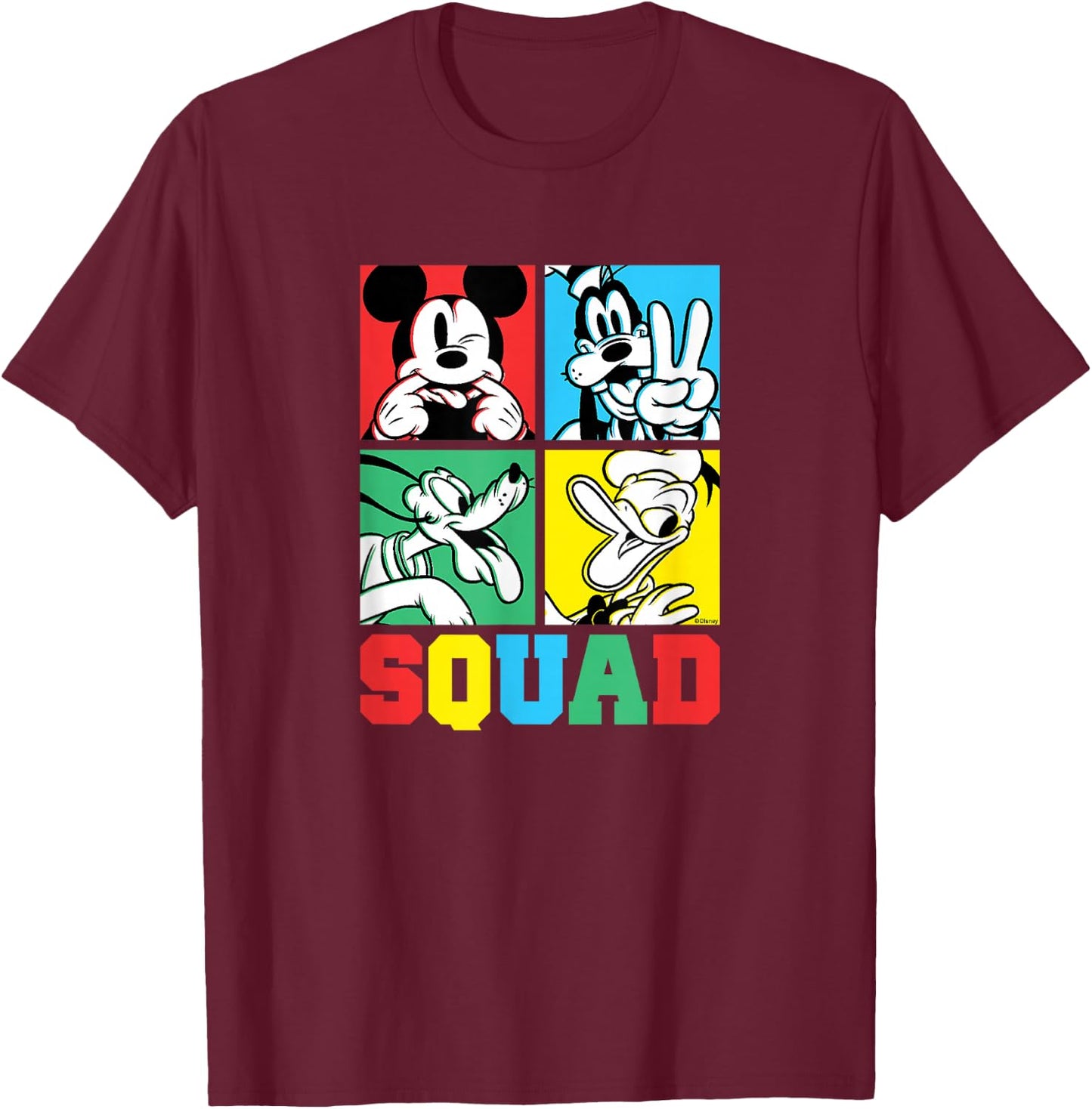 Disney - Mickey, Goofy, Donald, Pluto Squad Grid T-Shirt - T-Shirt | Maroon
