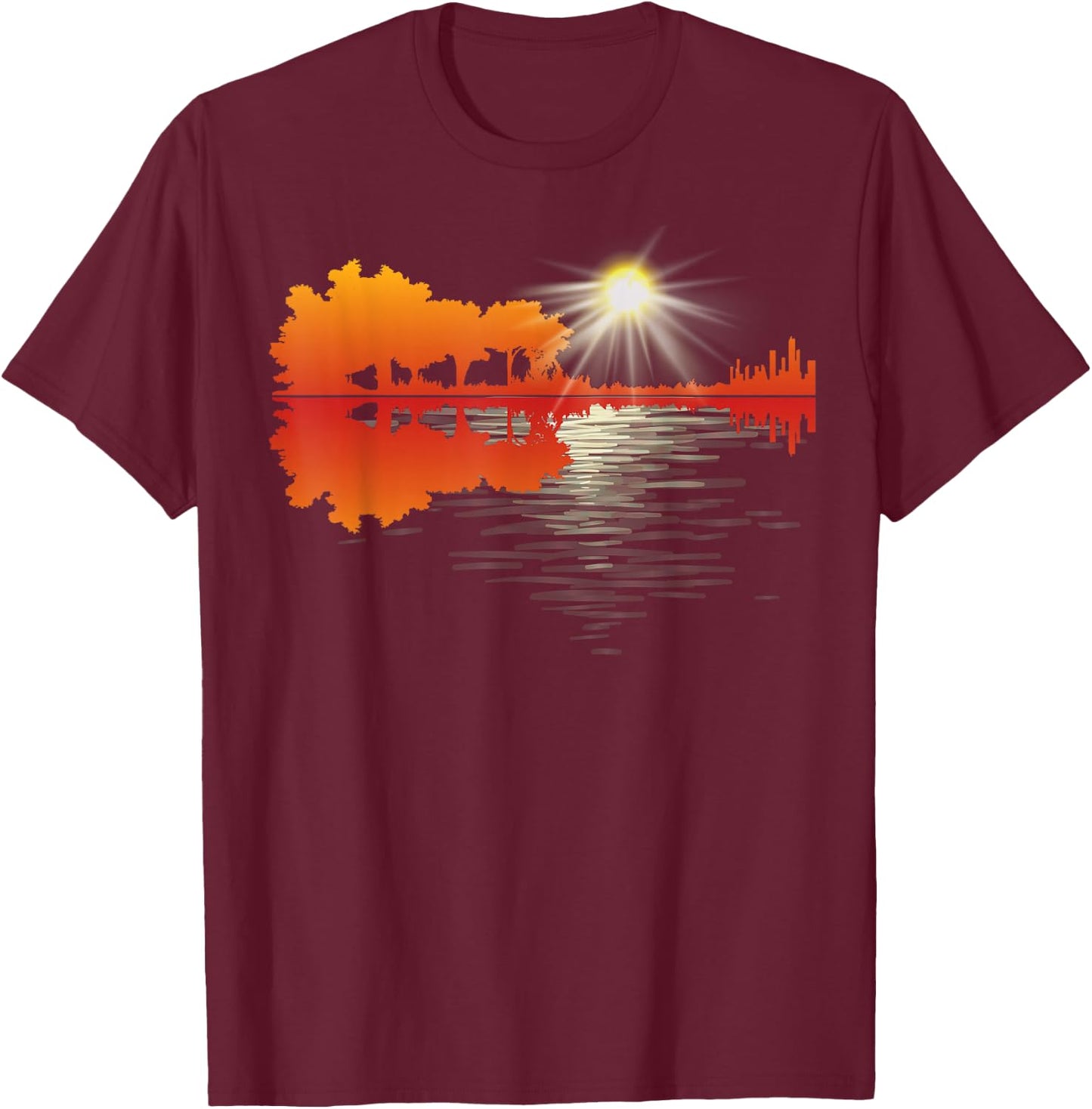 Nature Guitar Lake Shadow Love Guitar Musician Guitar lover T-Shirt - T-Shirt | Maroon