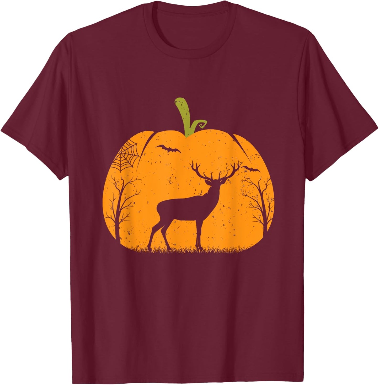 Deer Halloween Costume Hunting Pumpkin Deer Lovers T-Shirt - T-Shirt | Maroon