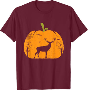 Deer Halloween Costume Hunting Pumpkin Deer Lovers T-Shirt - T-Shirt | Maroon