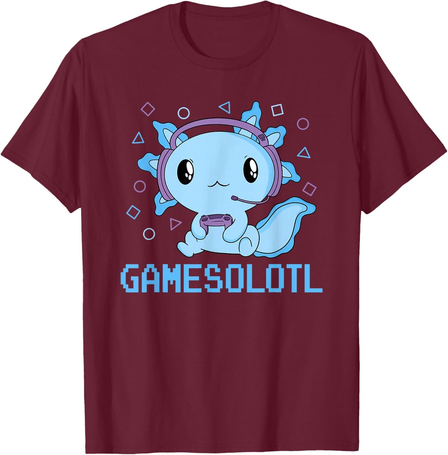 Funny Gamesolotl Kawaii Gaming Axolotl Video Gamer Boys Kids T-Shirt - T-Shirt | Maroon