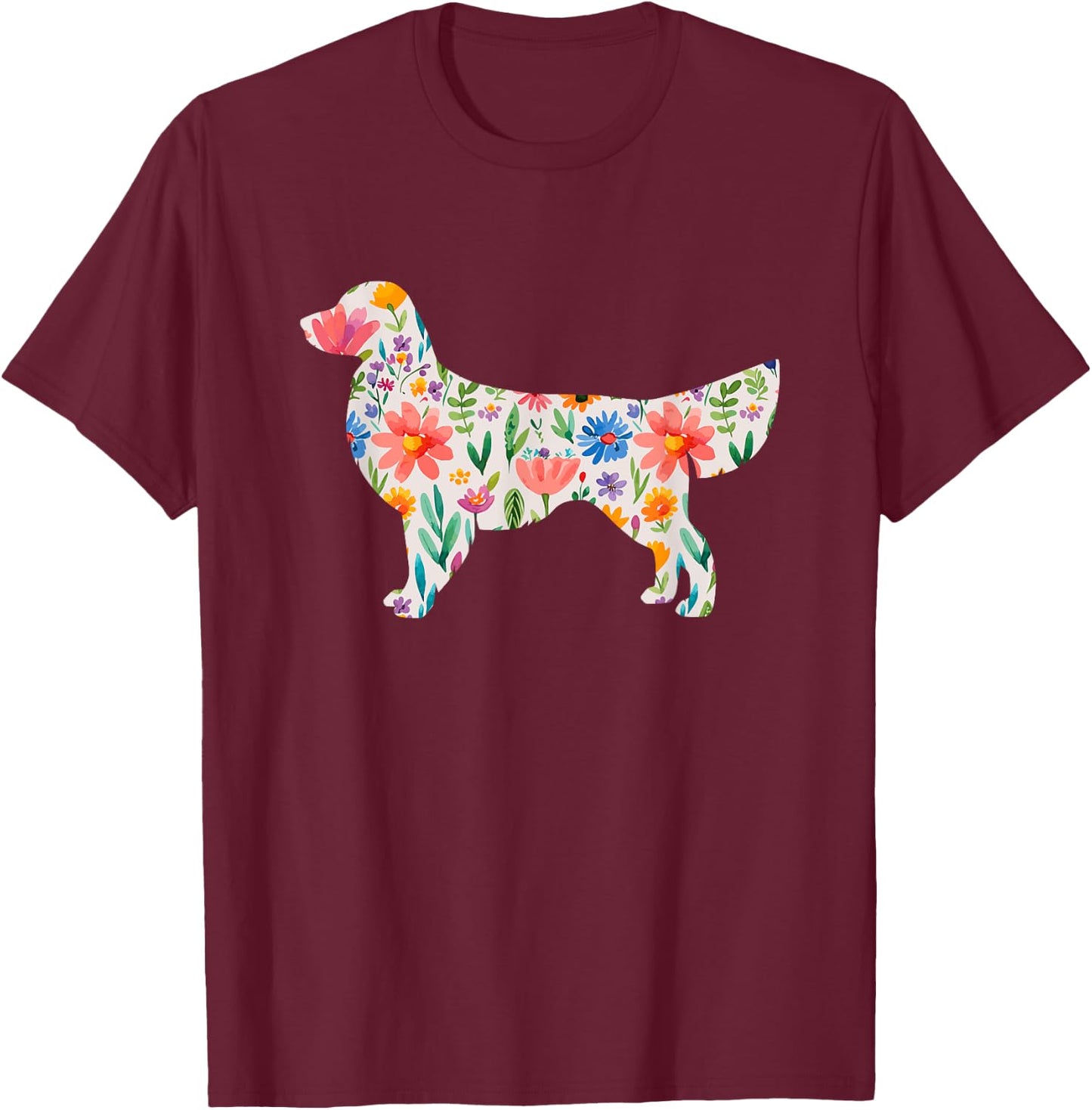 Golden Retriever watercolor flowers design T-Shirt - T-Shirt | Maroon