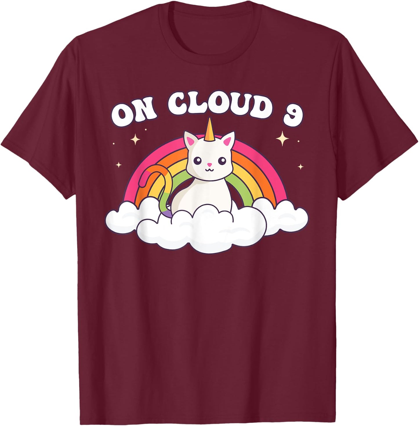 9th Birthday Girl Rainbow On Cloud Nine T-Shirt - T-Shirt | Maroon