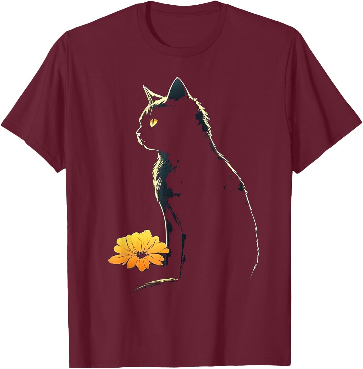 Cat Artwork - Flowers Art Cat Motif Animal Cat T-Shirt - T-Shirt | Maroon