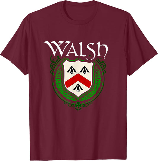 Walsh Surname Irish Clan Tartan Badge Ireland T-Shirt - T-Shirt | Maroon